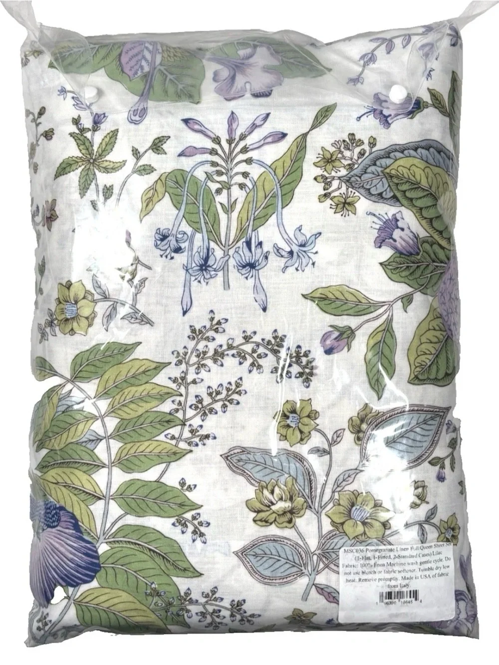 Matouk Schumacher Queen Sheet Set Pomegranate Linen Lilac Botanical Floral Italy